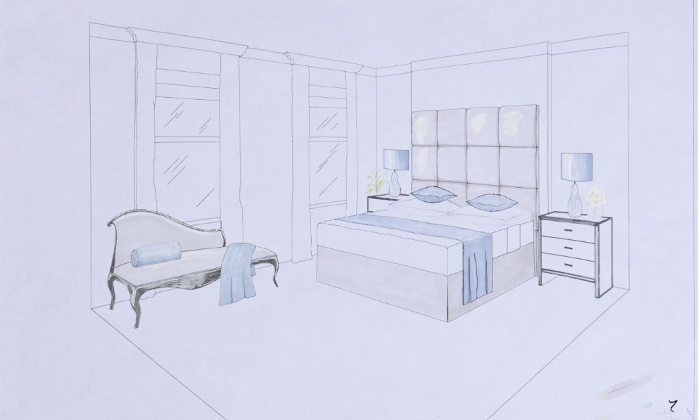 Master Bedroom, Bathroom & Dressing Room, Kensington | Perspective drawing | Interior Designers